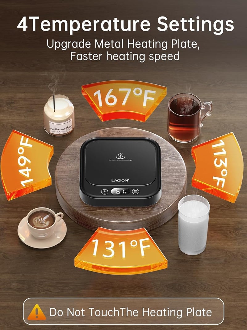 AOLION Mug Warmer - 40W Coffee Cup Warmer for Desk with Auto Shut Off, Smart Electric Candle Warmer with 4 Temp & Time Settings, Coffee Gifts for Beverage, Tea, Water, Milk in Home & Office (Black) - Image 3